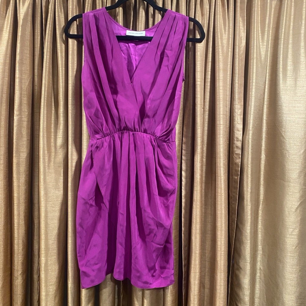 Amanda Uprichard Dress Size P Magenta Purple Silk V-Neck